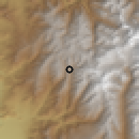 Shaded relief of the 55 km around Pérez Caldera, drawn from the GMTED2010 grid
