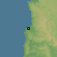 Shaded relief of the 55 km around Pichilemu, drawn from the GMTED2010 grid