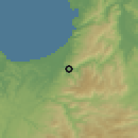 Shaded relief of the 54 km around Pichilo, drawn from the GMTED2010 grid