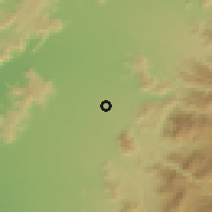 Shaded relief of the 55 km around Pichingal, drawn from the GMTED2010 grid