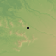 Shaded relief of the 54 km around Pidima, drawn from the GMTED2010 grid