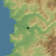 Shaded relief of the 56 km around Placilla, drawn from the GMTED2010 grid