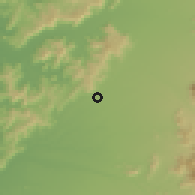 Shaded relief of the 55 km around Camarico, drawn from the GMTED2010 grid