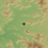 Shaded relief of the 55 km around Pomaire, drawn from the GMTED2010 grid