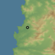 Shaded relief of the 56 km around Puchuncaví, drawn from the GMTED2010 grid