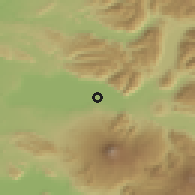 Shaded relief of the 54 km around Pucón, drawn from the GMTED2010 grid
