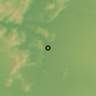 Shaded relief of the 55 km around Puente Pando, drawn from the GMTED2010 grid