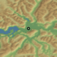Shaded relief of the 51 km around Puerto Aisén, drawn from the GMTED2010 grid