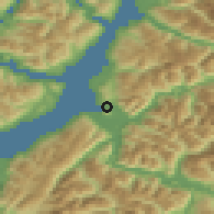 Shaded relief of the 52 km around Puerto Cisnes, drawn from the GMTED2010 grid
