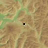 Shaded relief of the 53 km around Puerto Fuy, drawn from the GMTED2010 grid
