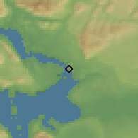 Shaded relief of the 49 km around Puerto Natales, drawn from the GMTED2010 grid