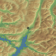 Shaded relief of the 52 km around Puerto Puyuguapi, drawn from the GMTED2010 grid