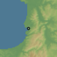 Shaded relief of the 54 km around Puerto Sur, drawn from the GMTED2010 grid