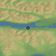 Shaded relief of the 48 km around Puerto Williams, drawn from the GMTED2010 grid
