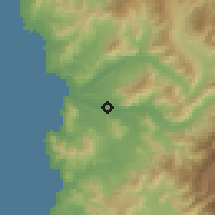 Shaded relief of the 56 km around Pullalli, drawn from the GMTED2010 grid