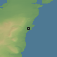 Shaded relief of the 48 km around Punta Arenas, drawn from the GMTED2010 grid