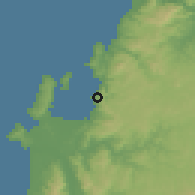 Shaded relief of the 54 km around Punta de Parra, drawn from the GMTED2010 grid