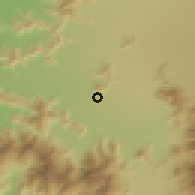 Shaded relief of the 55 km around Puntilla de Lonquén, drawn from the GMTED2010 grid