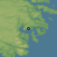 Shaded relief of the 52 km around Quellón, drawn from the GMTED2010 grid