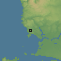 Shaded relief of the 53 km around Quenuir, drawn from the GMTED2010 grid