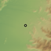 Shaded relief of the 55 km around Queri, drawn from the GMTED2010 grid