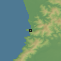 Shaded relief of the 53 km around Queule, drawn from the GMTED2010 grid