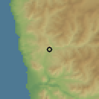 Shaded relief of the 56 km around Canela Baja, drawn from the GMTED2010 grid