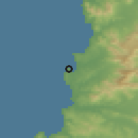 Shaded relief of the 56 km around Quintero, drawn from the GMTED2010 grid