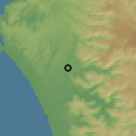 Shaded relief of the 54 km around Cañete, drawn from the GMTED2010 grid