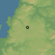 Shaded relief of the 54 km around Rafael, drawn from the GMTED2010 grid