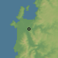 Shaded relief of the 54 km around Ranguelmo, drawn from the GMTED2010 grid