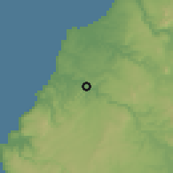 Shaded relief of the 55 km around Rapel, drawn from the GMTED2010 grid