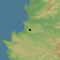 Shaded relief of the 55 km around Río Blanco Alto, drawn from the GMTED2010 grid