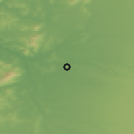 Shaded relief of the 54 km around Rucapequén, drawn from the GMTED2010 grid