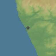 Shaded relief of the 54 km around Saavedra, drawn from the GMTED2010 grid