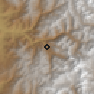 Shaded relief of the 56 km around Saladillo, drawn from the GMTED2010 grid