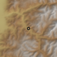 Shaded relief of the 55 km around San Alfonso, drawn from the GMTED2010 grid