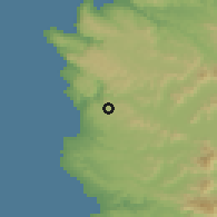 Shaded relief of the 55 km around San José, drawn from the GMTED2010 grid