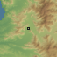 Shaded relief of the 56 km around San Juan Bautista, drawn from the GMTED2010 grid