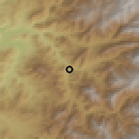 Shaded relief of the 56 km around Carén, drawn from the GMTED2010 grid