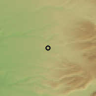 Shaded relief of the 54 km around San Patricio, drawn from the GMTED2010 grid