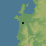 Shaded relief of the 54 km around San Pedro de la Paz, drawn from the GMTED2010 grid