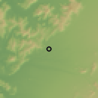 Shaded relief of the 55 km around San Rafael, drawn from the GMTED2010 grid