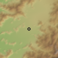 Shaded relief of the 55 km around Santa Amalia, drawn from the GMTED2010 grid