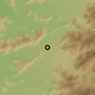 Shaded relief of the 55 km around Santa Amelia, drawn from the GMTED2010 grid