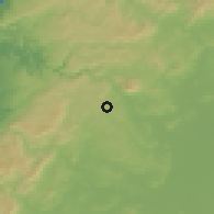 Shaded relief of the 55 km around Santa Clara, drawn from the GMTED2010 grid
