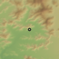 Shaded relief of the 55 km around Santa Emilia, drawn from the GMTED2010 grid