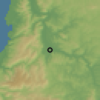 Shaded relief of the 54 km around Santa Juana, drawn from the GMTED2010 grid