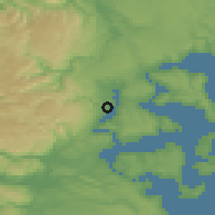 Shaded relief of the 52 km around Castro, drawn from the GMTED2010 grid