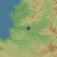 Shaded relief of the 56 km around Tabolango, drawn from the GMTED2010 grid